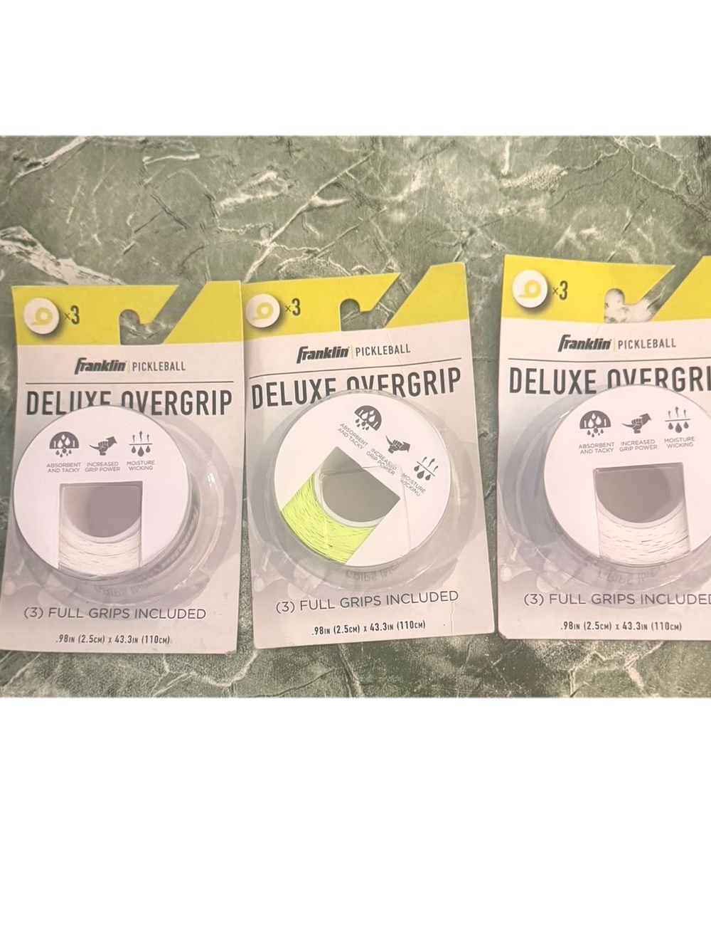 Franklin Deluxe Overgrip Pickleball Grip - White & Neon Yellow 3 Pack Bundle